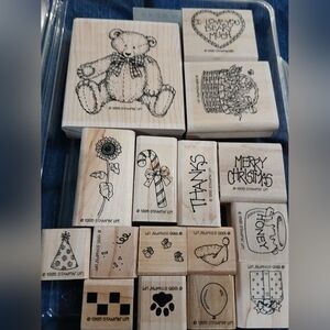 Stampin' Up! Wooden Stamp Set - Natural and Black Designs  Button Bear Set